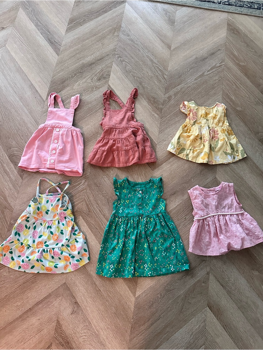 Carters Girls' Mixed Summer Dress Lot Pink, Coral, Yellow, Green, White, 18-24mo